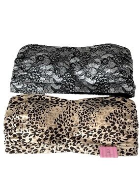 Maidenform Reversible Satin Padded Bandeau Bra Gold Leopard & Black Lace M 34